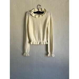 Anthropologie Endless Rose Woman White Ruffle Sweater , Size XS